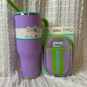 Swig Life 40oz Mega Mug and Pouch Set Purple Green Insulated Tumbler